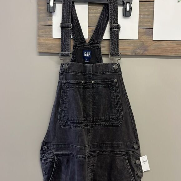 GAP Acid Wash Black Adjustable Razorback Overalls Pockets and Side Buttons- M - Picture 3 of 16
